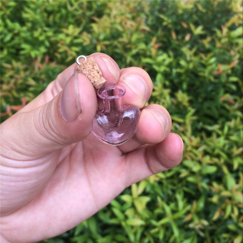 Cute Heart Bottles Pendants Metal Ring Mini Colors Bottles Wishing Pendants Diy Glass Jars Mix 7 Colors