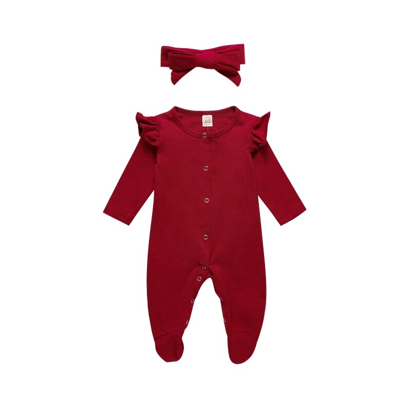 Newborn Baby Long Sleeve Rompers Footies Jumpsuit Infant Kids Homesuit Girls Boys Clothes Suit with Headwear