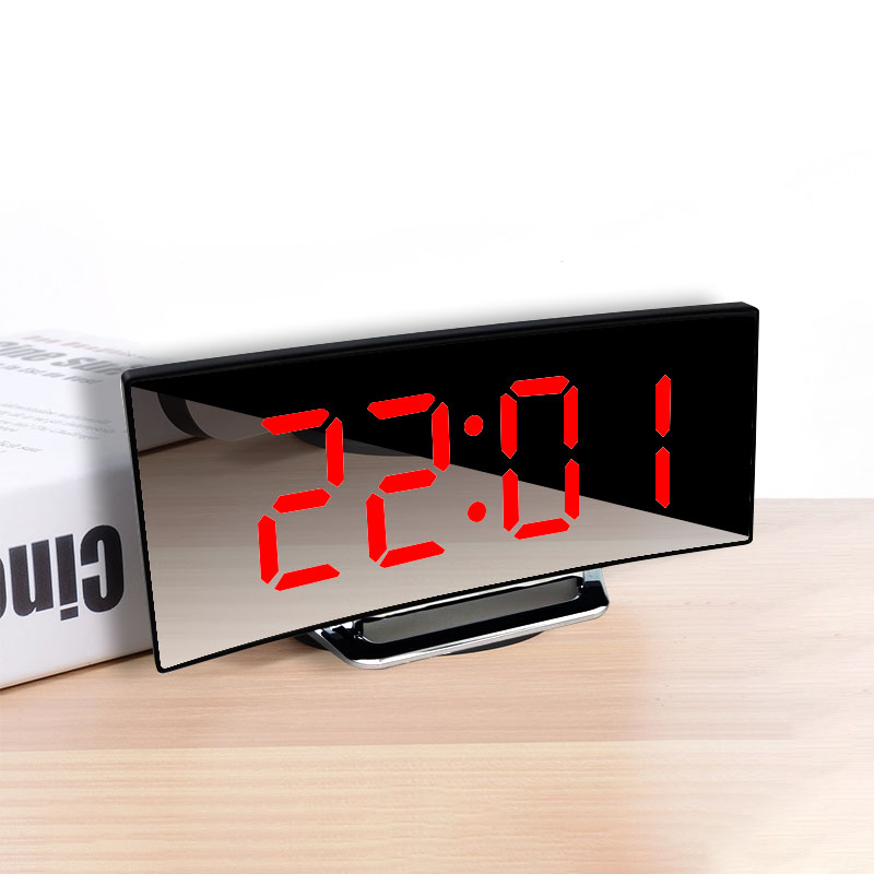 Alarm Clock Digital Large Curved Screen LED Mirror Clock Snooze Function USB Charging Suitable for Living Room Bedroom