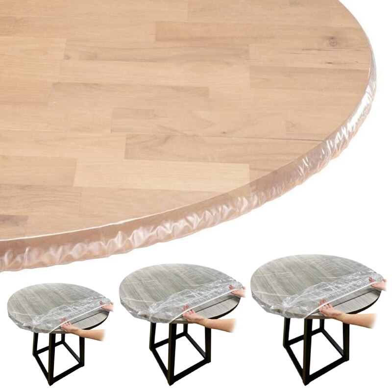 PVC Round Waterproof Table Cover Cloth Vinyl Fitted Protector Tablecloth Transparent Table Cover With Elastic Edged Cover