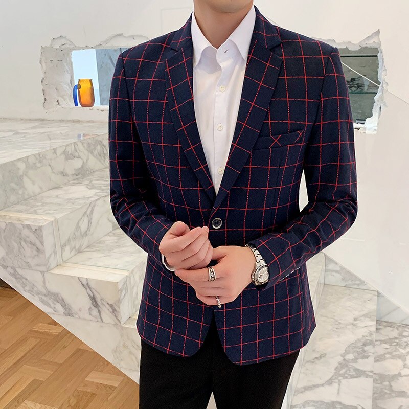 Herre jakkesæt herre blazer plus size casual herre plaid blazer jakke langærmet business jakkesæt frakker herre