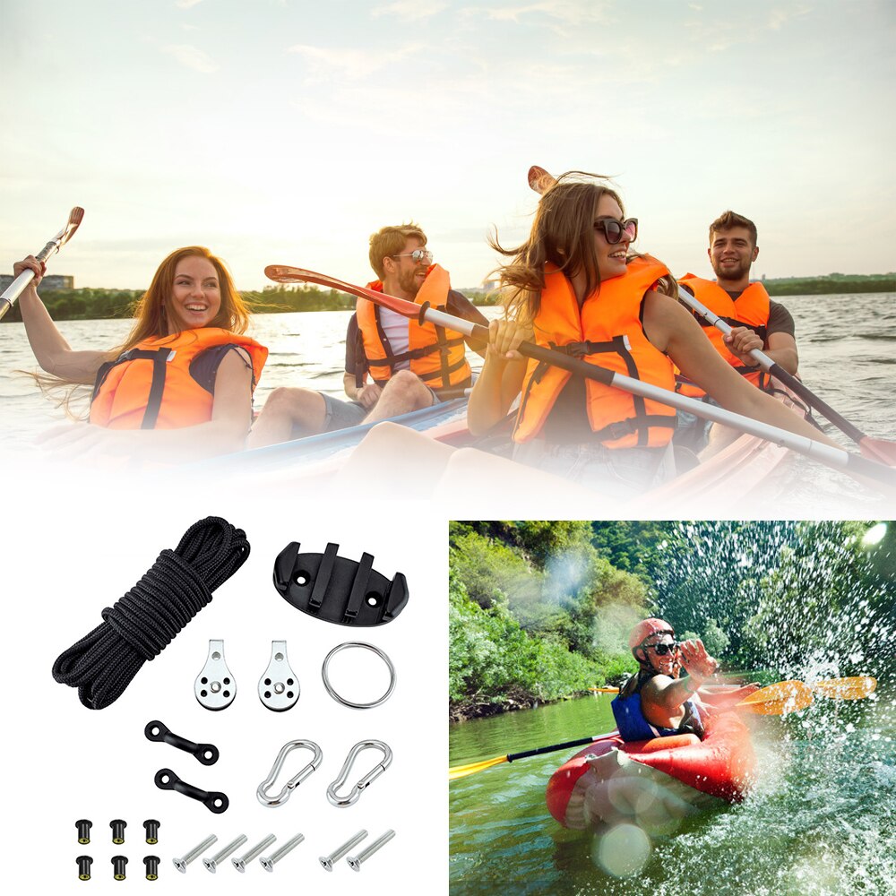 Kayak Anchor Cart Set with Rope Pulley Pad Eyes Boats Decks Water Sports Accessories Kayak Canoe Anchor Trolley Kit