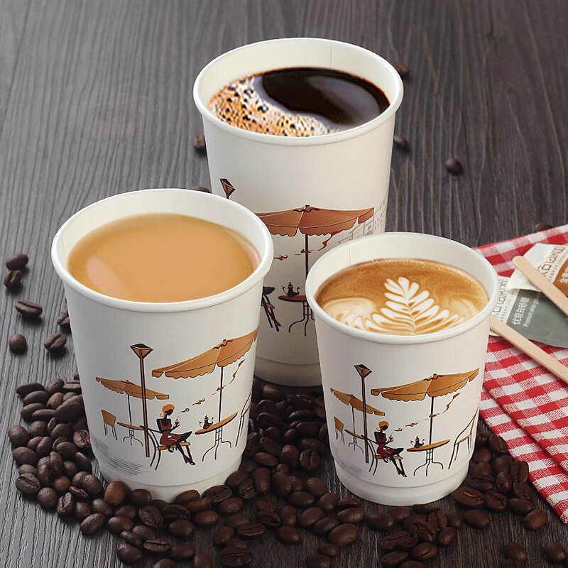50pcs double layer paper disposable coffee cup birthday party favors 8oz 12oz 16oz paper cups with lid