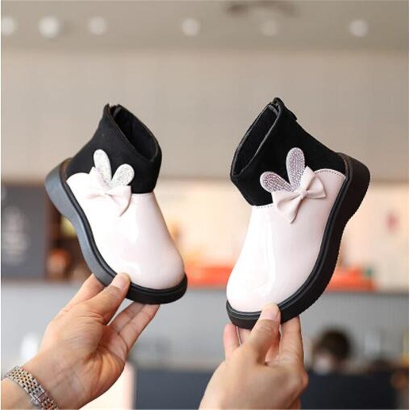 Schleifen-lackleder-kinderschuhe, stiefeletten, chelsea-Stiefel für babys, winterschuhe für freundlicher, mädchenschuhe, schneestiefel für #39- 1-6: Weiß / 24(  einlegesohle 15.7cm)