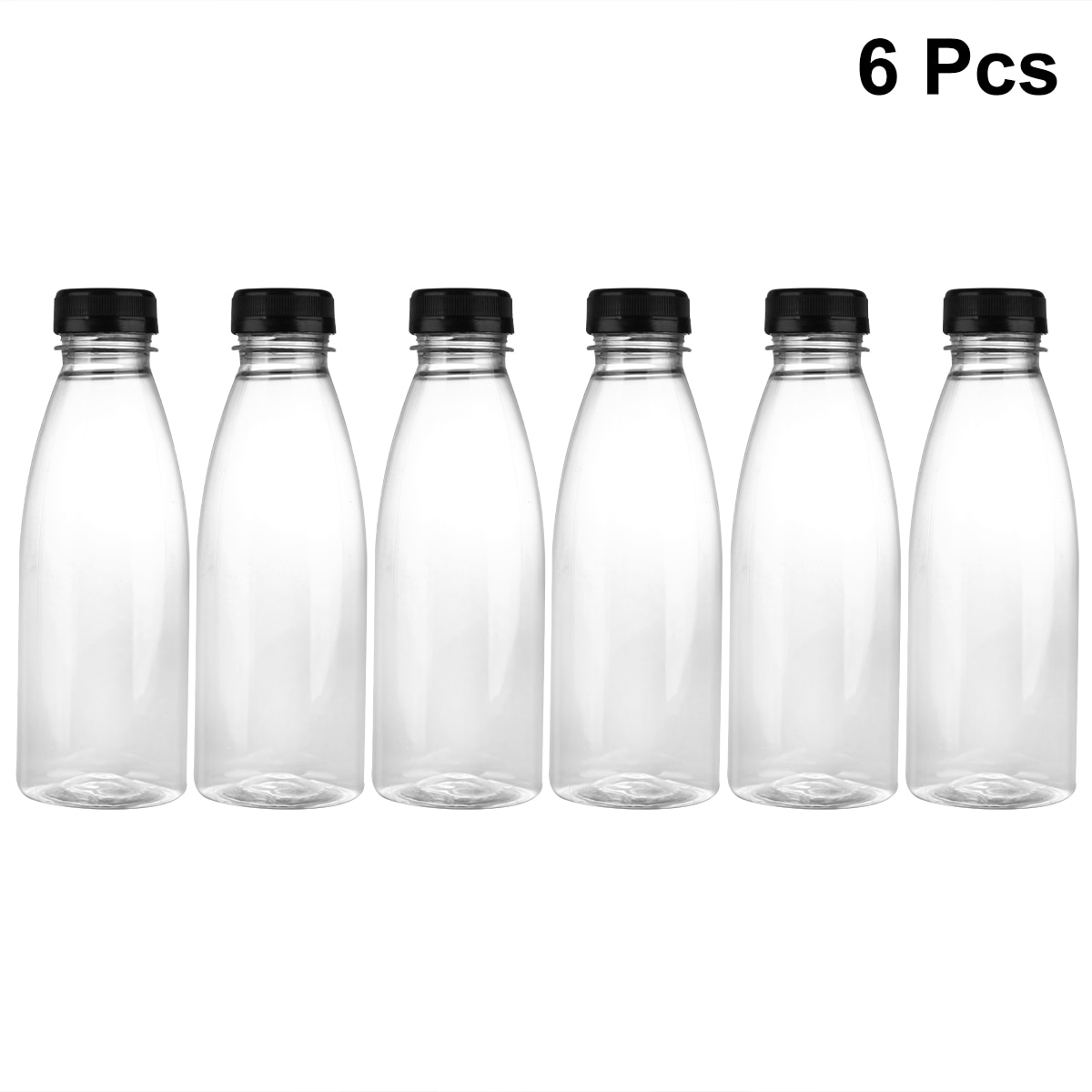 6pcs 500ml Empty Beverage Drink Bottle PET Clear Storage Containers Plastic Juice Bottle with Lids (Random Color Caps)