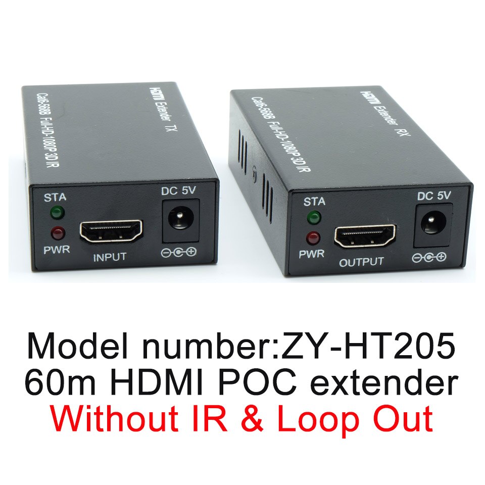 1080P 60m HDMI Extender HDMI Repeater Over Cat6 Cat7 Ethernet Kabels Met IR Functie RJ45 Zender TX/ RX HDMI Extender Loop: Without IR Loop Out / US Power Plug