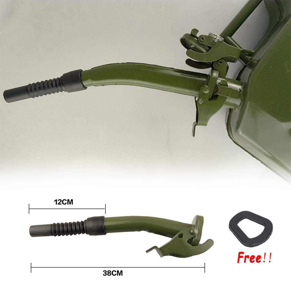 Flexible Metal Pouring Spout With Sealing Rubber Gaske Fuel Nozzel For 5/10/20L Gerry Jerry Cans Deep Green