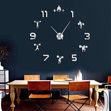 Gewichtheben Fitness DIY Riesen Uhr Fitnessstudio Zauberstab Aufkleber Uhr 3D Luxus Wanduhr Kreative Zauberstab Kunst Dekor Für Fitnessstudio