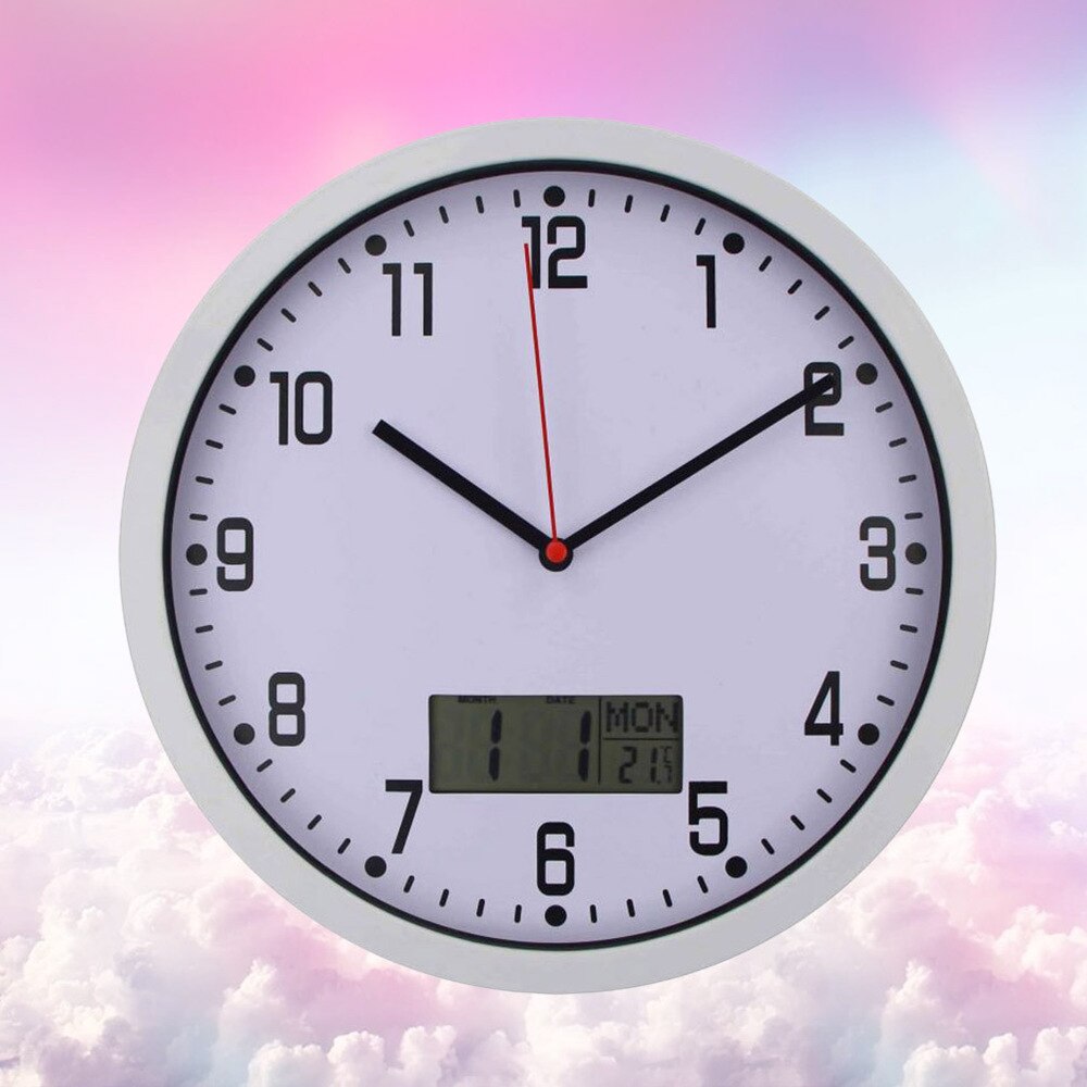 1PC 10 Inches Hanging Clock Simple Sitting Room Wall Clock LCD Display Temperature Humidity Meter Clock Wa