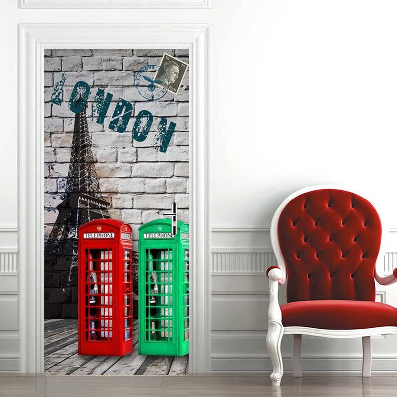 3D Brick Wall Telephone Stall Door Sticker PVC Self-Adhesive Waterproof DIY Home Decor Wallpaper Living Room 3D Sticker