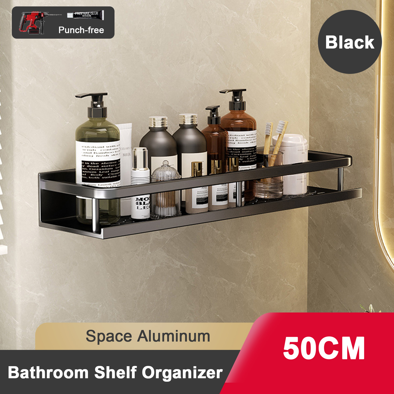 Support de salle de bain sans poinçon, étagère de salle de bain, espace de toilette en aluminium, sans perceuse, support suspendu, organisateur de salle de bain, accrocher au mur: Bleu marine