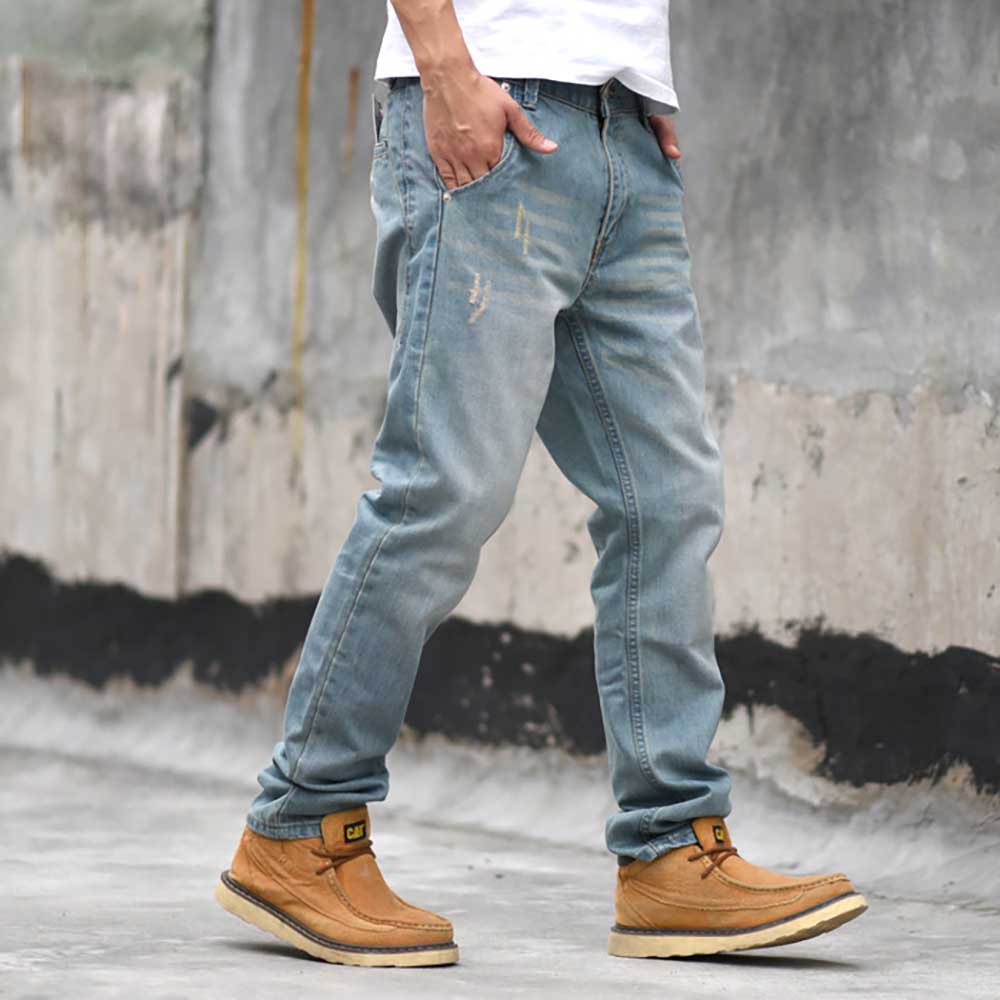 Nowy tendencja szarawary dżinsowe mężczyźni na co dzień stożkowe spodnie dżinsowe regularny krój niebieskie w stylu retro spodnie biegaczy spodnie jeansowe odzież męska
