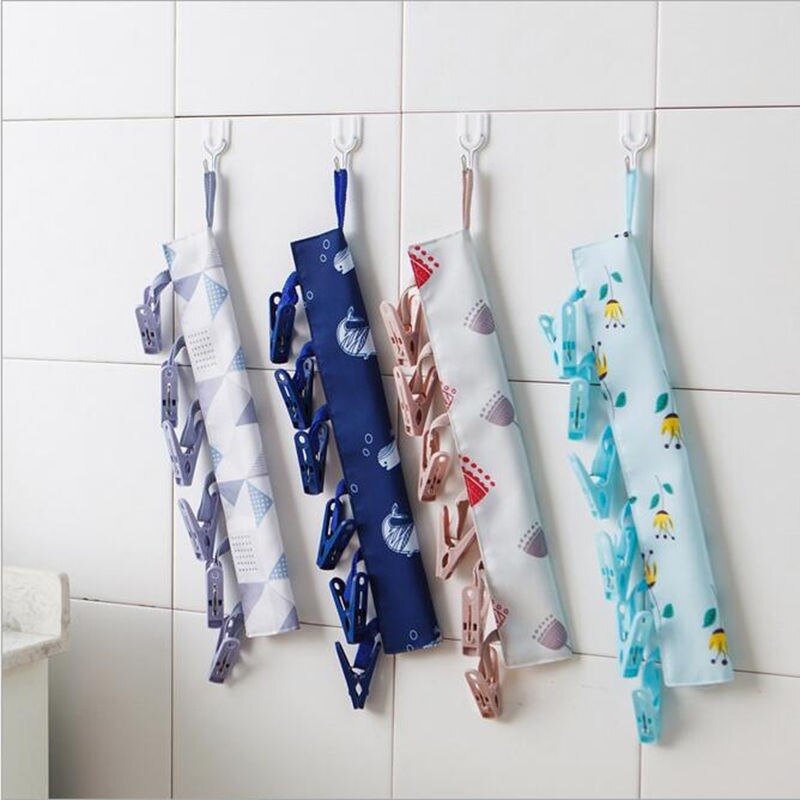 Multifunktionel bærbar kludbøjle tørrestativ foldbart badeværelsesstativ rejsetørresnor 6 klip bøjle håndklæde sokker bøjleclips