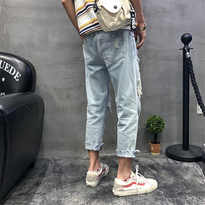 VERSMA Korean Ulzzang Summer Vintage Ripped Jeans For Men Kpop Streetwear Rip Curl Stretch Retro Denim Jeans Wide Baggy BF Pants
