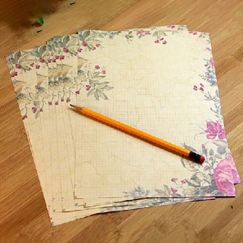Juego de 10 hojas de papel Vintage para escribir mensajes, de flores, bloc de papel para estudiantes, para la Oficina y la escuela: Rose