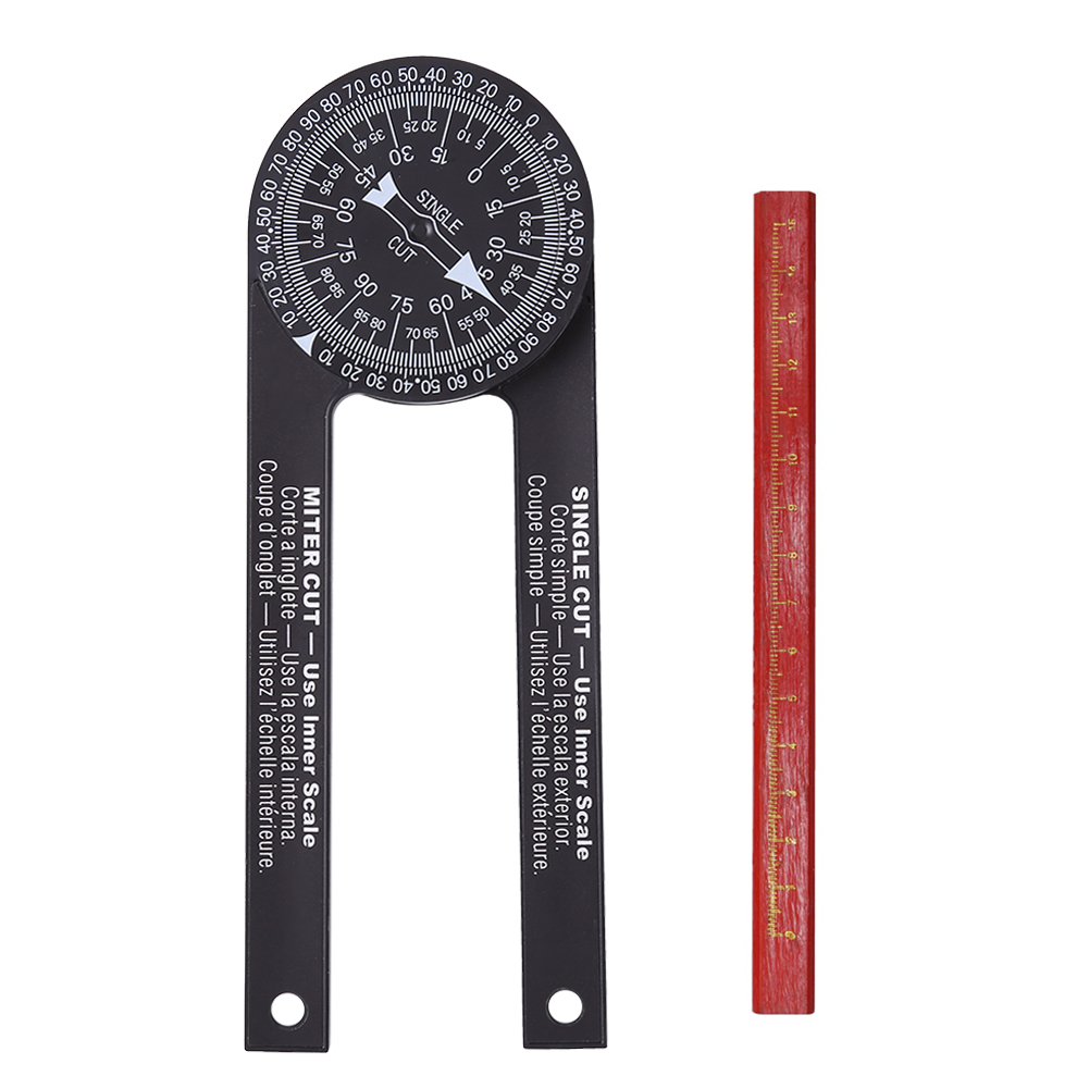 Woodworking Scale Mitre Saw Protractor Angle Level with Marking Pencil Carpenter Angle Finder Measuring Ruler Meter Gauge Tools: Black with Pencil