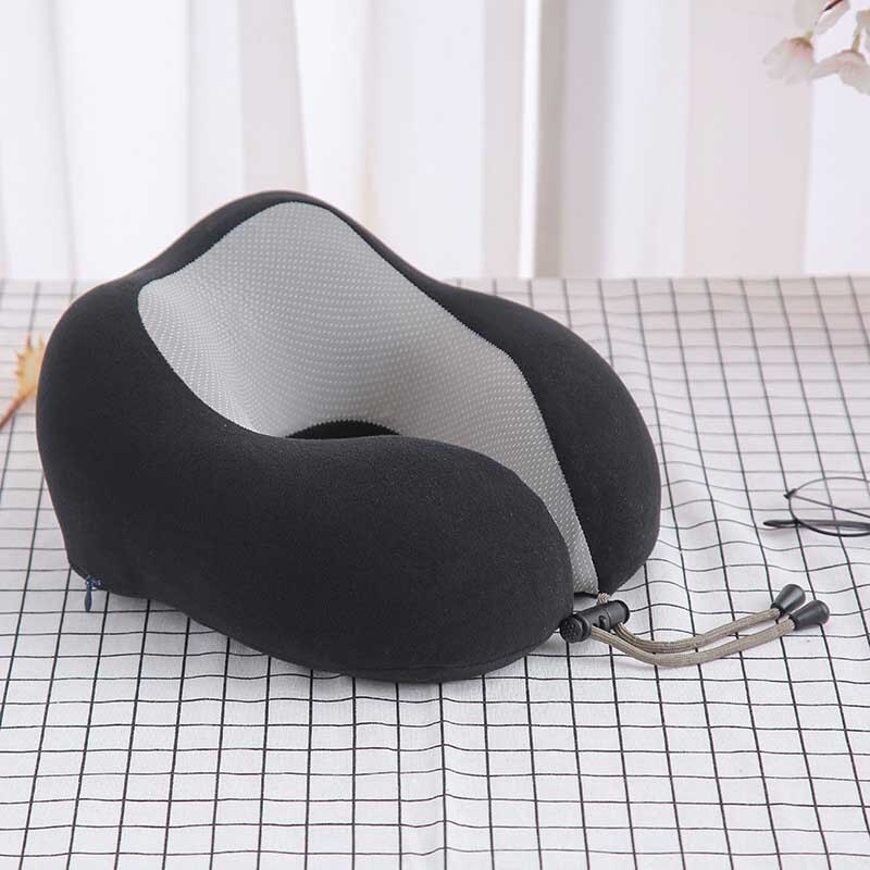 Almohada con relleno de espuma viscoelástica para el cuello, cojín magnético en forma de U para viajes, oficina, almuerzo, Coche: Black