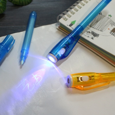 Stylo à bille magique , Invisible lumière UV, stylo à bille pour enfants, , fournitures scolaires, papeterie nouveauté