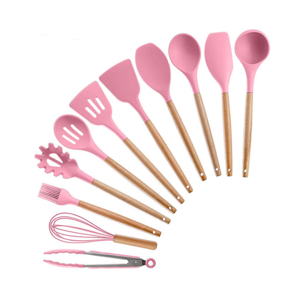 Set van 9 siliconen keukengereedschappen, spatel, spatel, kwast, eierklopper, kookgerei, keukengereedschapset