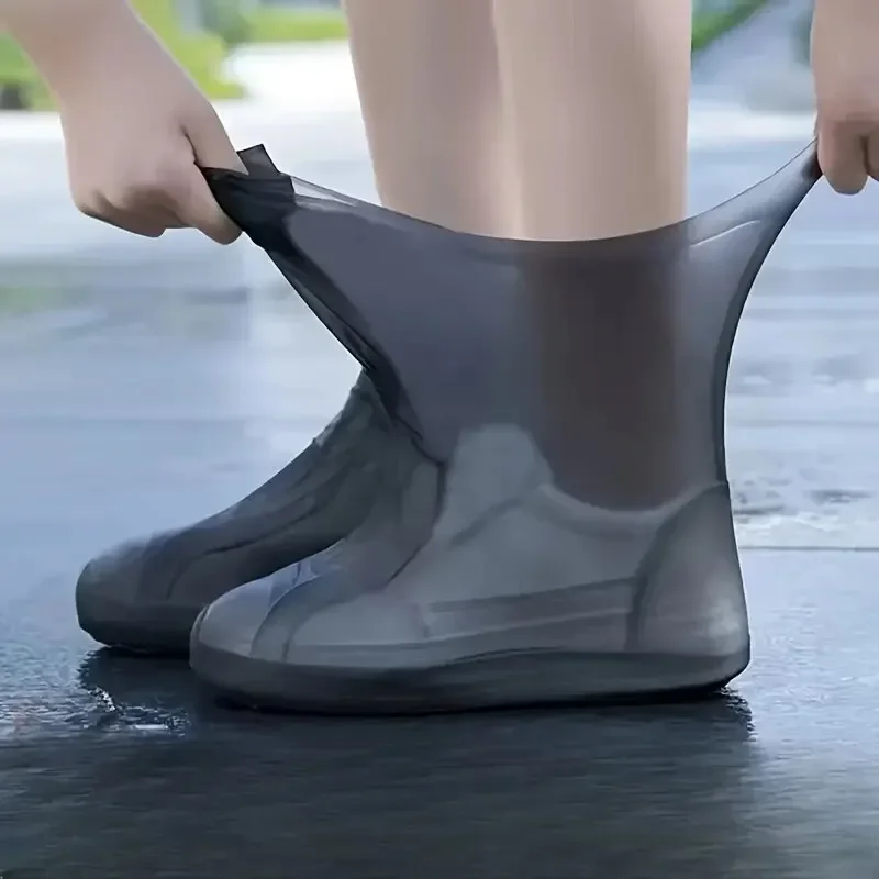 1 par de cubrezapatos de goma para botas de lluvia para uso en exteriores, cubrezapatos impermeables de silicona, cubrezapatos para días lluviosos, lluvia antideslizante reutilizable: Negro