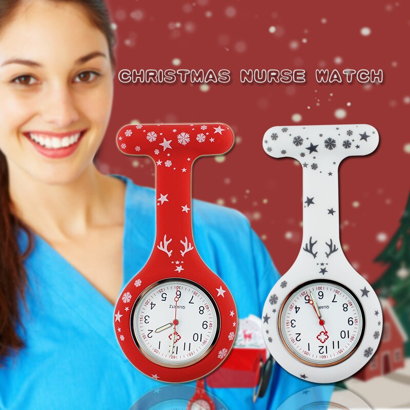 Frohe Weihnachten Krankenschwester Uhr Digital Silikon Medizinische Uhr Anhänger Quarz Brosche Arzt Uhr mit Clip
