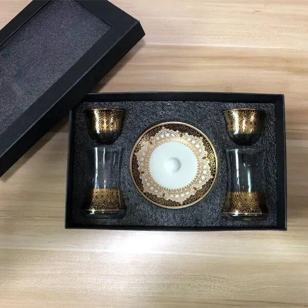 Turkish Tea Cup Box Set Blue Gold Pattern Afternoon Tea Cup Saucer Coffee Cup Glass Leisure Tea Set High-end Noble Cupware: Gift Box - 03
