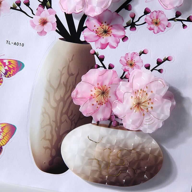 New3D Magnolia Bloem Vaas Sticker Thuis Slaapkamer Woonkamer Sofa Wanddecoratie Pvc Muursticker Laag Stickers