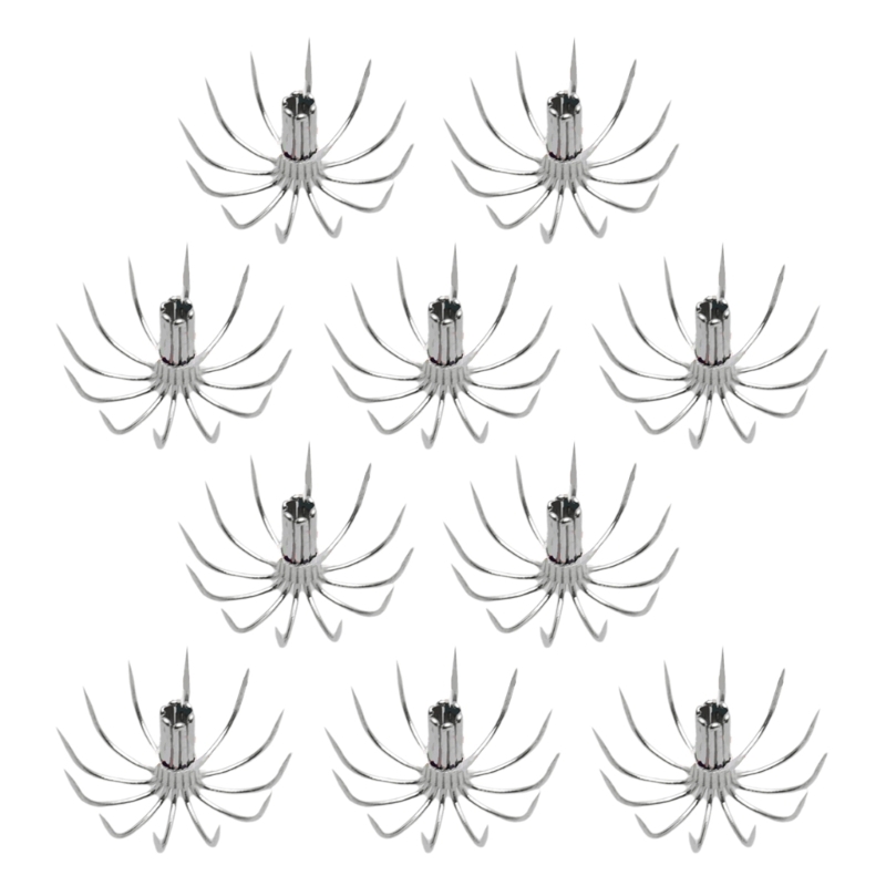 10Pcs Squid Hook Thick Stainsless Steels Barbed Umbrellas Hook Sea Fishings Fishes Hook Cuttlefishes Squid Jig Fishings Baits Ho: WHITE