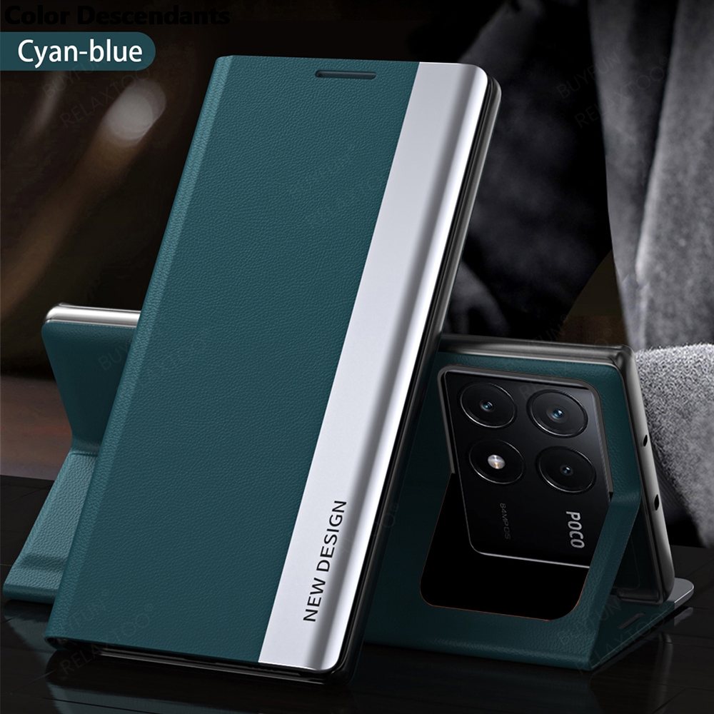 För poco  x6 pro 5g fodral i bokomslag, elektropläterat läder, flipfodral, pocox 6, poco little  x 6 x6 pro 6x, magnetiskt hållare, stativ: Magmuskler / Grön