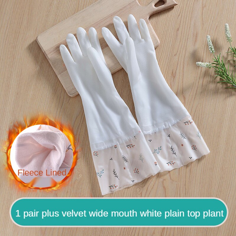 Gants en caoutchouc pour femmes, cuisine, vêtements de lavage épais, vaisselle, ménage étanche, durables, Plus des gants en Latex de velours: White 777 wide