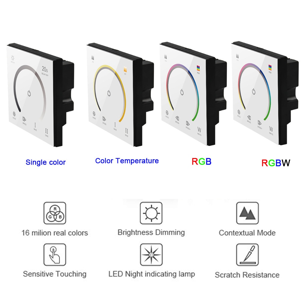 86 Touch Panel Switch DC12-24V Controller Light Dimmer Switch single color/CT/RGB/RGBW LED Strip Tempered Glass Wall Switch