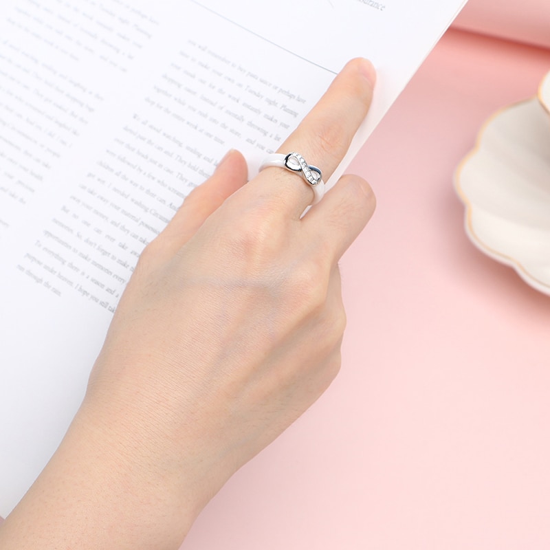 925 Rings Women 4mm Black White Ceramic Ring India Stone Crystal Infinity Comfort Wedding Rings Engagement Brand Jewelry