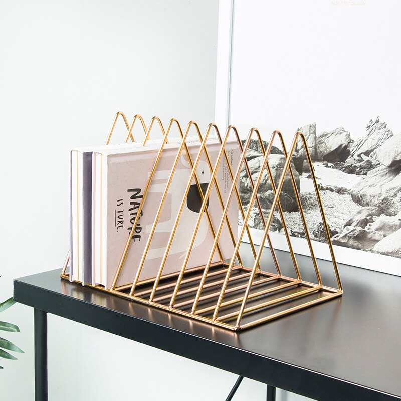 Nordic Iron Triangle Magazine Newspaper Rack Modern Minimalist Study Room Bookcase Office Desktop Bookshelf Ornament Decoration