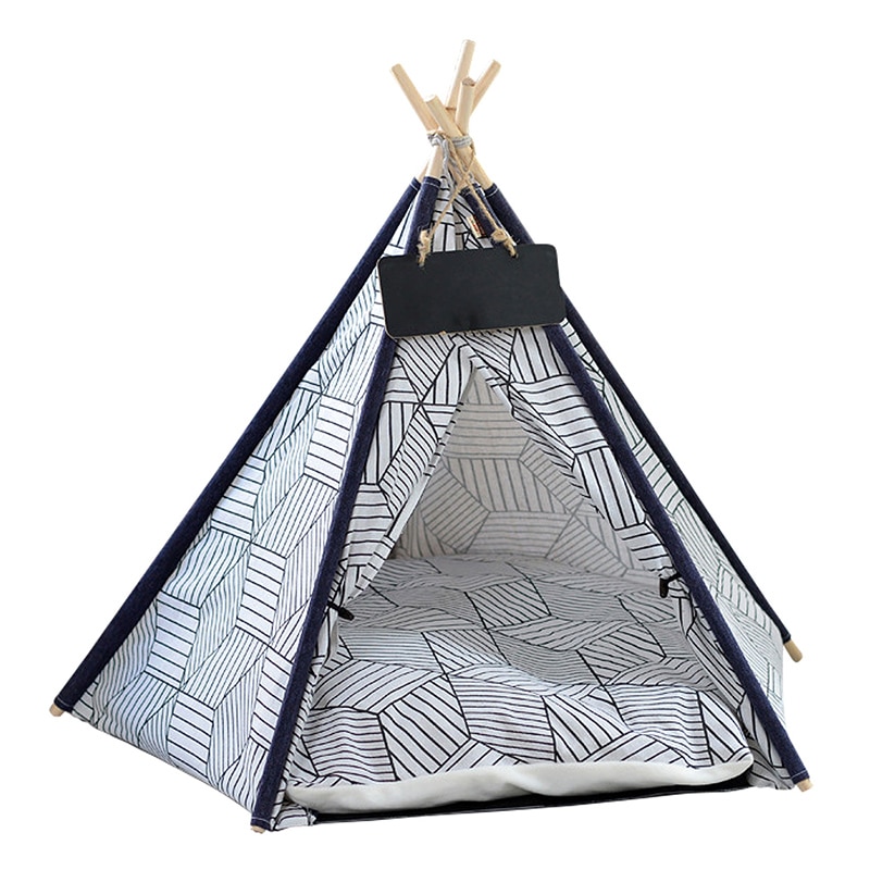 Kæledyr kat hund tipi med pude og tavle, bærbare hundetelte og kæledyrshuse, trælærred tipi fold kæledyr telt små dyr seng: Diamant / 5-- sidet