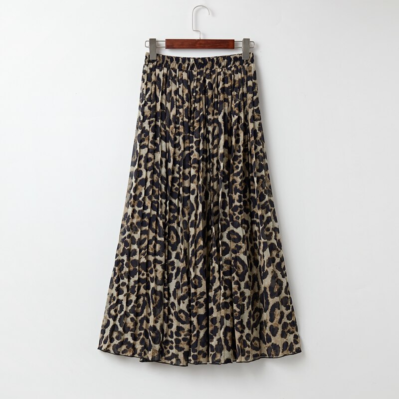 Jupe longue plissée en mousseline de soie pour femmes, motif léopard, style Boho, bleu, rouge, vert, Vintage, ligne a, été, automne