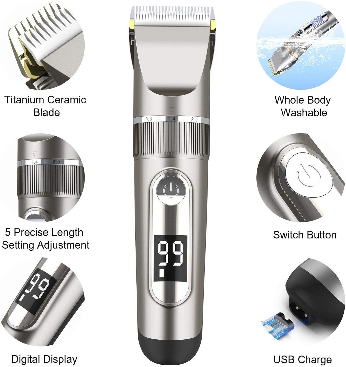 Barber Cordless Hair Clipper Men Child Metal Electric Hair Trimmers Grooming Home Cutting Machine Haircut Adjus: U.S. regulations