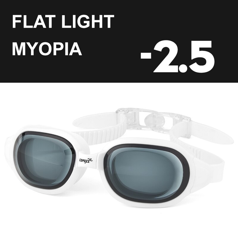 COPOZZ Swimming Goggles Myopia 0 -1.5 to -7 Men Women Anti fog UV Protecion Waterproof Swimming Glasses Diopter Swim Eyewear: Myopia White -2.5