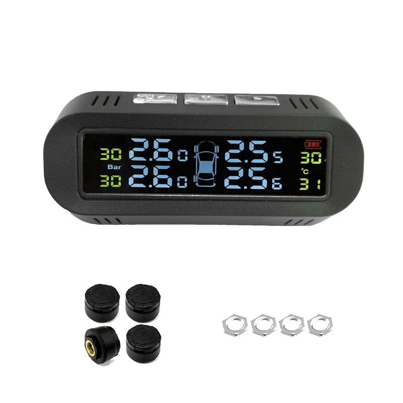 Tyre Pressure Sensor With 4 External Sensors Temperature Warning Fuel Save Tire Pressure Monitoring System Solar LED Wireless