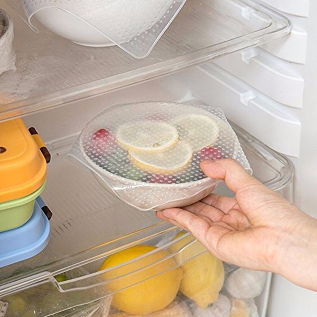 1Pc/4Pcs Fod Grade Keeping Food Fresh Wrap Reusable Super Stick Silicone Food Wraps Seal Vacuum Cover Stretch Lid