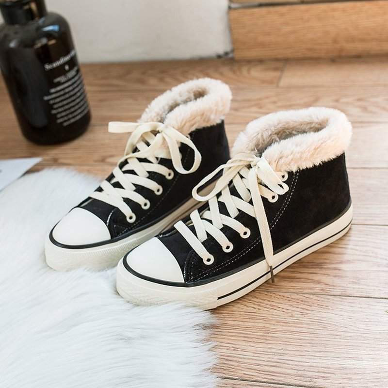 Winterschoenen dames platform sneakers trending dames effen kleur kort pluche zwart roze hoog top sport grote maat