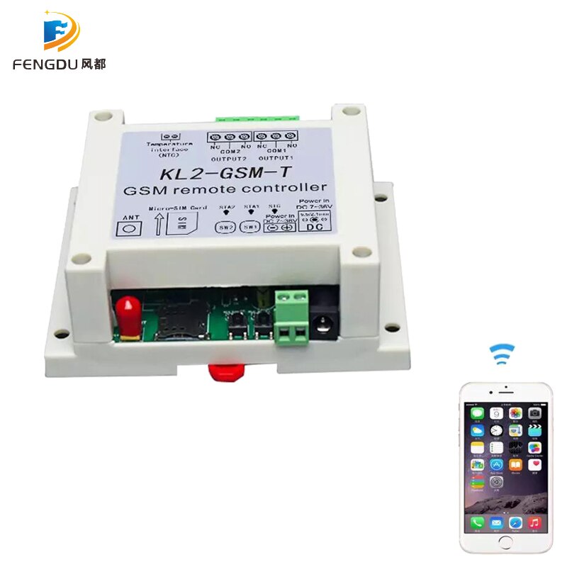 KL2-GSM-T Gsm Afstandsbediening Relais Intelligente Schakelaar Toegang Controller Met 2 Relais Uitgang Een Ntc Temperatuursensor