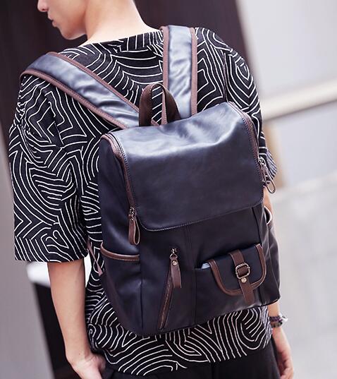 bag again 030517 man leather backpack male travel bag: Blue