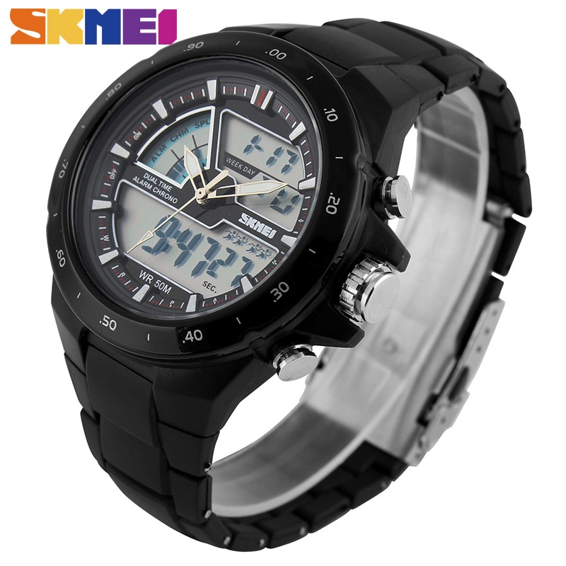 SKMEI – montre à Quartz pour hommes, double affichage, plusieurs fuseaux horaires, calendrier, Sport, étanche, 1016