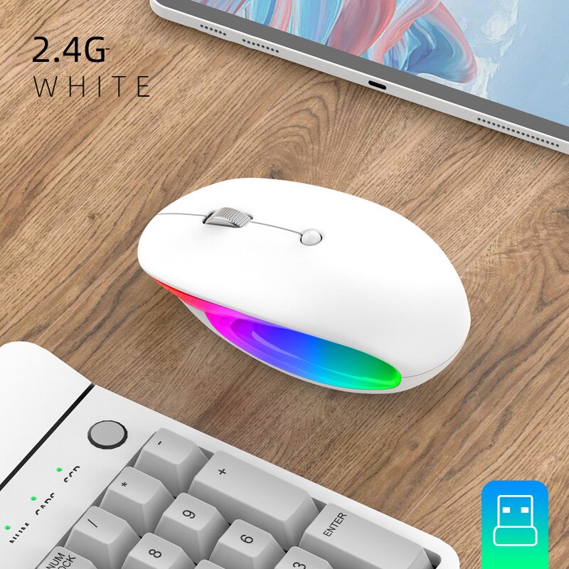 Dual Mode 2.4G Bluetooth-compatible Wireless Mouse Rechargeable Magic Gaming Mouse For PC Gamer Computer Mac iPad Laptop Mause: 2.4g white