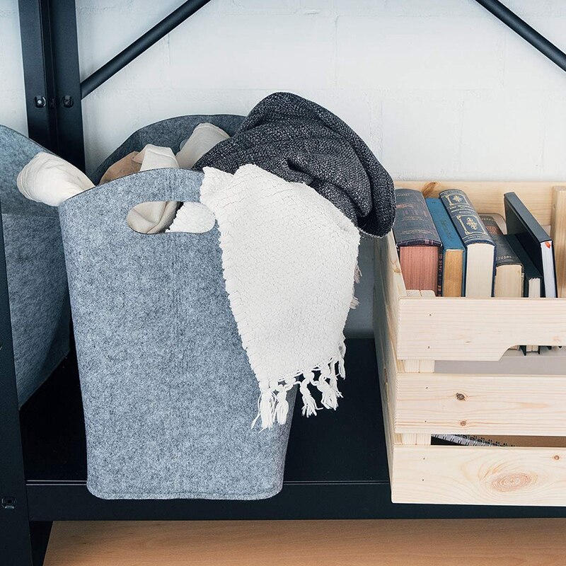 Filt brændekurv 40 x 23 x 39.5 cm -  pejs brændepose brændeholder med bærehåndtag til træ, avis, magasin, legetøj - s
