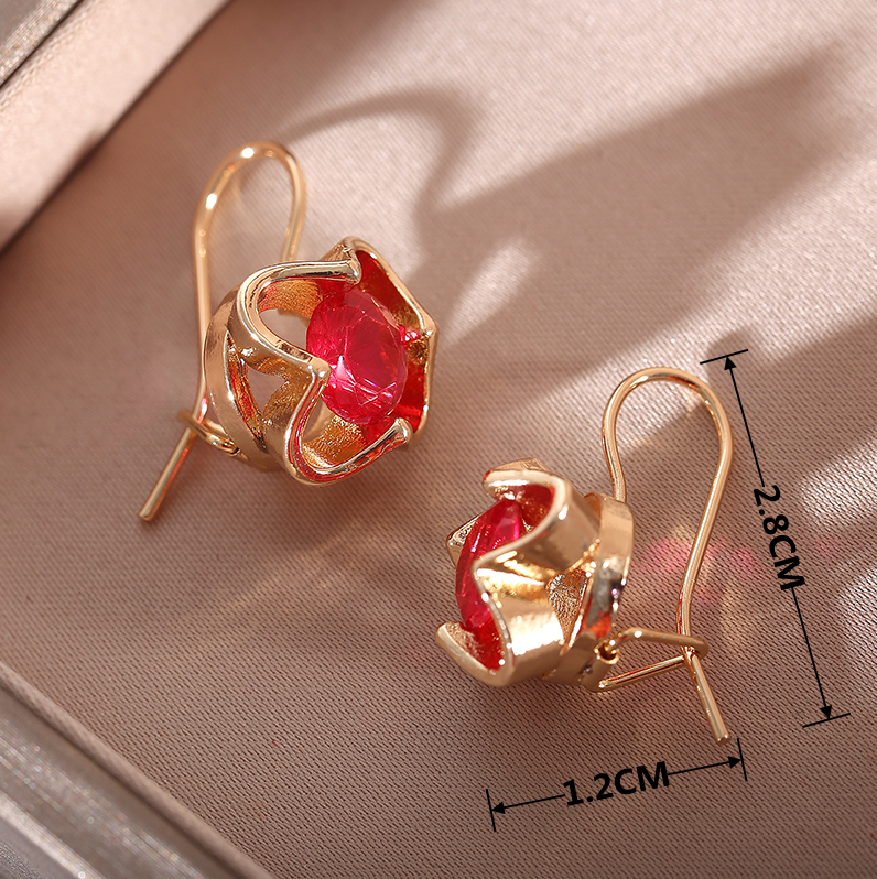 Pendientes de circonita de cristal rojo para mujer, aretes colgantes con incrustaciones de piedra CZ, Color dorado Vintage, joyería de boda femenina,