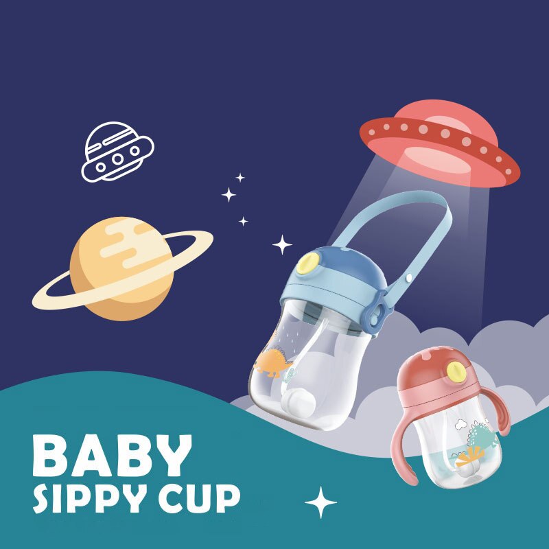 2 Kleuren Baby Flesvoeding Supply Drinkbeker Kinderen Stro Beker Met Handvat Zwaartekracht Bal Handvat Ianyard Twee-Water cup