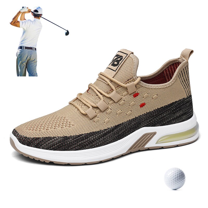 Mies urheilu golfkengät lenkkeily kengät kesä urheilujalkineet miesten golflenkkarit hengittävät golfkengät: Beige / 8.5