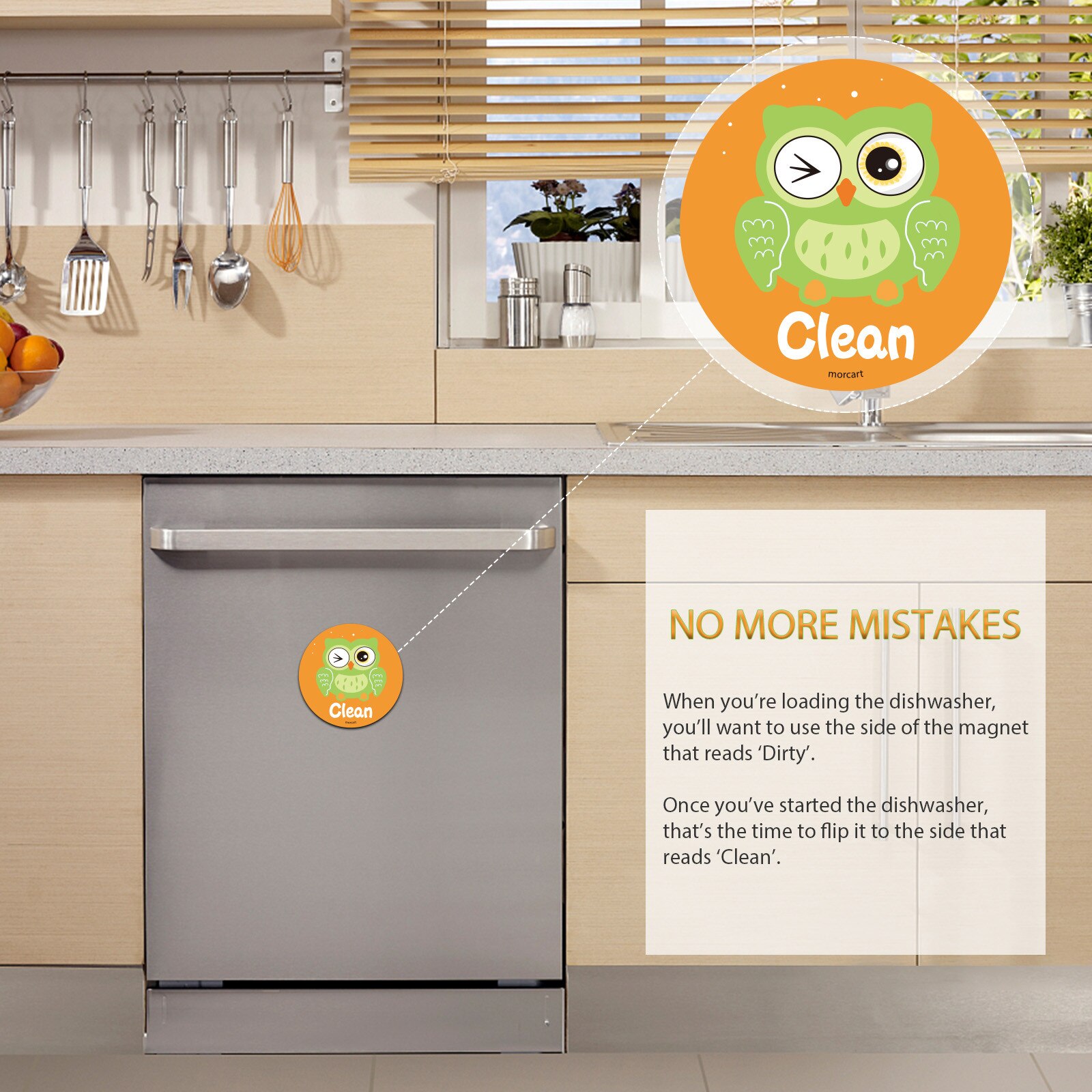 25# Powerful Kitchen Flip Magnet Dishwasher Indicator With Adhesive Magnetic Sheet Cute Cartoon Funny Dishwasher Magnet Sided