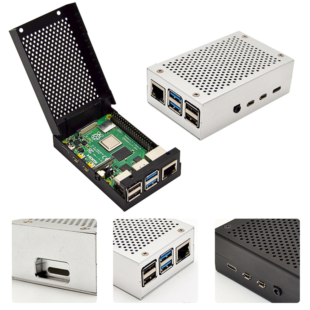 Raspberry pi 4B case aluminum alloy metal with 3pcs Aluminum Heatsink Radiator Cooling Kit Cooler